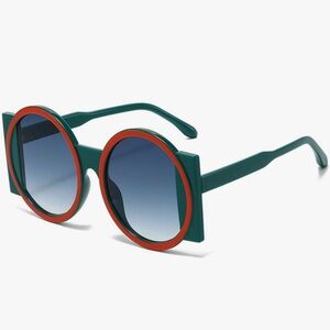 Stylish Green and Red Round Sunglasses